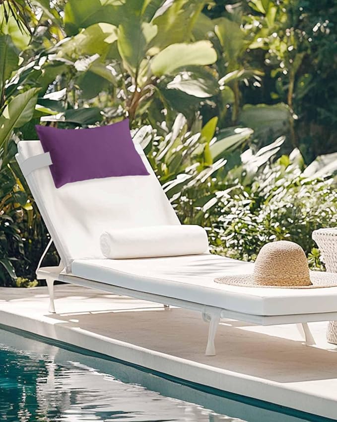 Chaise Lounge Chair Pillow with Strap & Insert Purple Outdoor Recliner Head Pillow Pack of 2 Solid Purple Color Waterproof Headrest Patio Lumbar Pillow for Beach Pool Office Chair 11x16 Inch