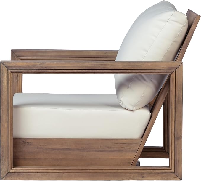 Christopher Knight Home 3-Piece Patio Swivel Chair Set with Side Table, Acacia Wood Outdoor Swivel Rocking Chairs with Cushions, Deep Seating Patio Chair & End Table for Porch Deck Garden, Brown+Beige