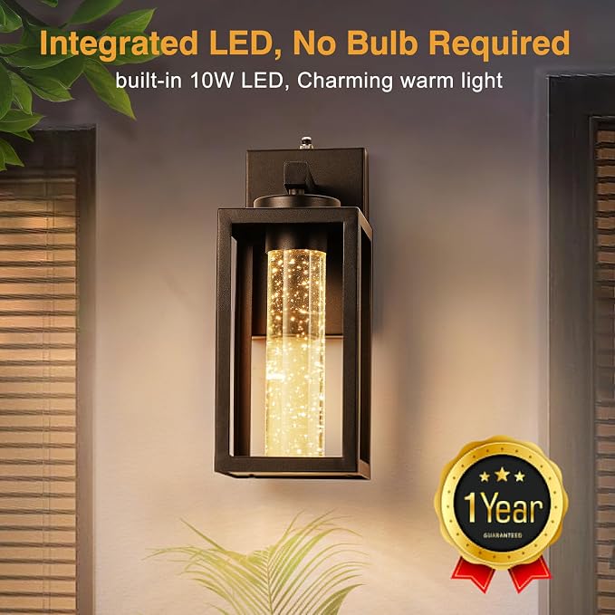 VIANIS Outdoor Wall Sconce Lantern, Farmhouse Oil-Rubbed Bronze Dusk to Dawn Exterior Garage Light Fixtures Wall Mount, Anti-Rust Built-in LED Porch Lights for House, Waterproof Outside Patio Lights