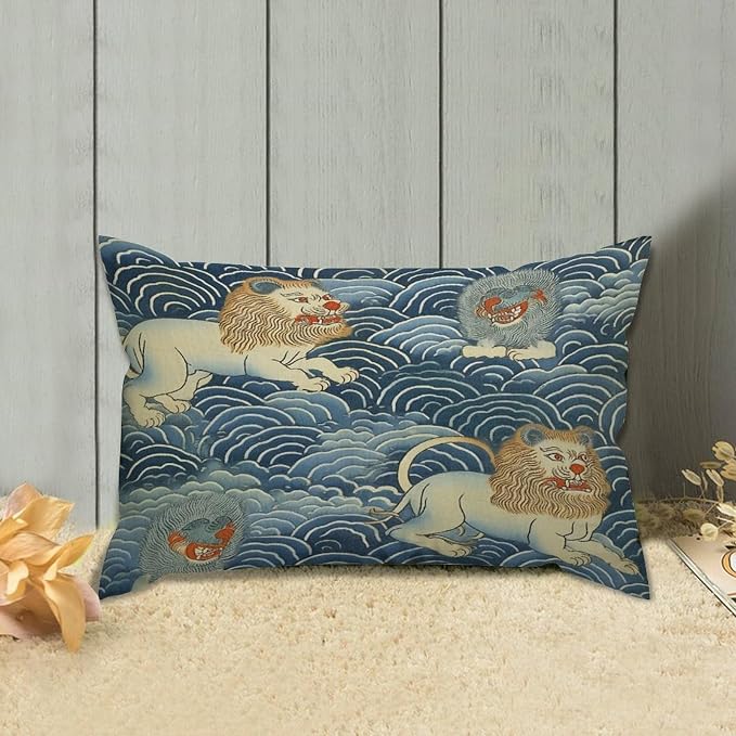 Zipped Pillow Cases for Home Decor Blue Tibet Tiger Throw Pillow Cover Set of 2 Farmhouse Cushion Cover Cases for Living Room Club Home Decor 12x18in