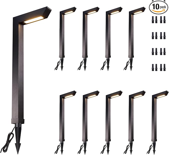 Landscape Path Lights Wired, 3 Lighting Modes LED 12V Low Voltage Pathway Lights, Outdoor Waterproof, 5W 235LM Black Aluminum for Driveway Yard 10 Pack