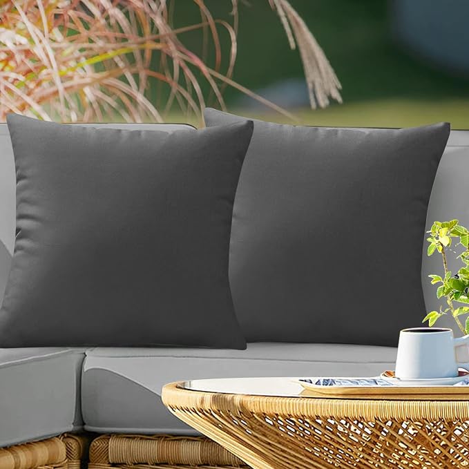 VAKADO Outdoor Waterproof Throw Pillow Covers 16X16 Set of 2 Decorative Darkgrey Patio Furniture Cushion Cases Outside Decor for Couch Garden Bench Porch