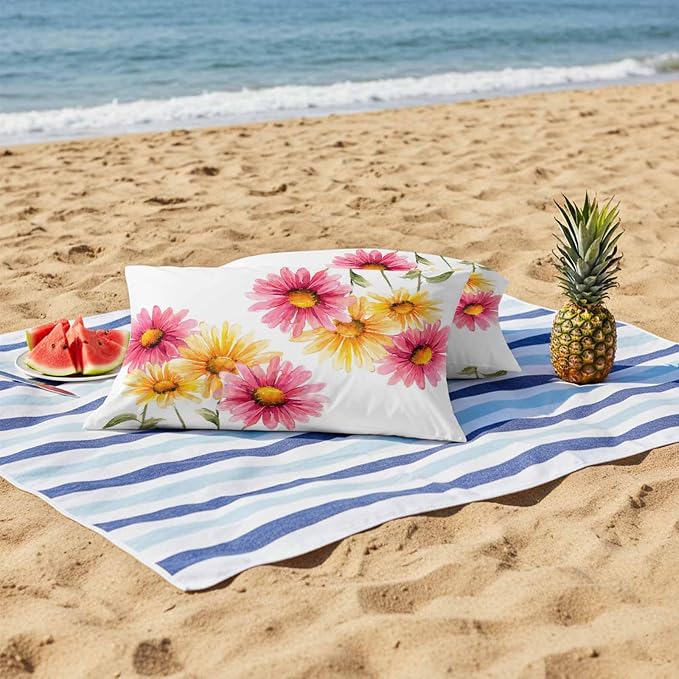 Yellow Pink Daisy Outdoor Pillow Covers 20"x12" Set of 2, Rustic Farmhouse Boho Wildflowers Waterproof Throw Pillow Covers for Patio Furniture, Decorative Cushion Covers for Porch