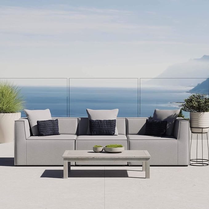 Modway EEI-4379-GRY Saybrook Patio Upholstered 3-Piece Sectional Sofa in Gray