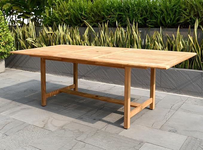 Urban Elements Mykonos 9-Piece Rectangular Patio Furniture Set | 100% Certified Teak Table and Teak Finish Stackable Chairs | Backyard Furniture, Rectangular Outdoor Dining Set