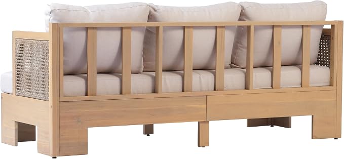 Christopher Knight Home Mason 5 Piece Patio Furniture Set with 3-Seater Sofas, Club Chairs and Coffee Table, Outdoor Acacia Wood Conversation Set, Patio Sofa Set for 8, Light Teak+Light Brown+Beige
