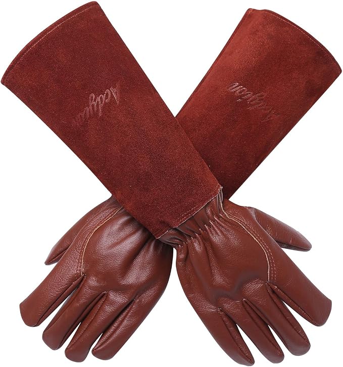 Acdyion Thorn Proof Gardening Gloves for Men & Women(Brown,Medium) | Long Puncture-resistant Cowhide Leather Gauntlets for Rose Pruning, Cacti, and Yard Work