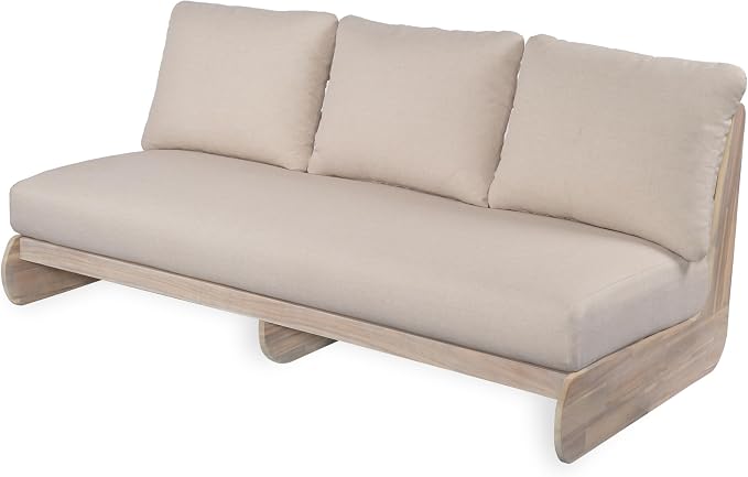 Christopher Knight Home Isabel 5-Seater Outdoor Patio Furniture Set with Cushions, Acacia Wood Patio Conversation Set with 3-Seater Sofa & Club Chairs, 3 Piece Sectional Sofa Set, Light White + Sand