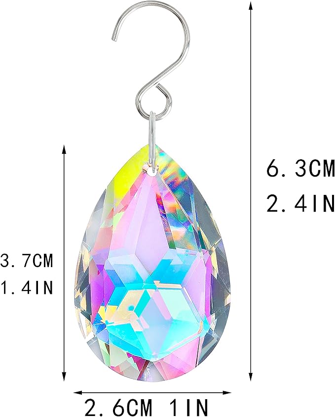 10 Pcs 38mm AB Color Crystal Teardrop Suncatcher Chandelier Prisms Decor | Crystal Teardrop Suncatcher Pendants AB Color 38mm for Chandelier Window Garden Wedding Party Decor Accent