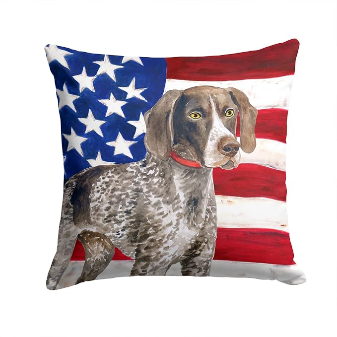 Caroline's Treasures BB9641PW1414 German Shorthaired Pointer Patriotic Fabric Decorative Pillow Machine Washable, Indoor Outdoor Decorative Pillow for Couch, Bed or Patio, 14Hx14W