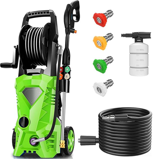 Electric Pressure Washer 5000 PSI Portable Power Washer with 33FT Pipe, 4 Nozzle Set for Home/Cars/Fences/Windows, Green