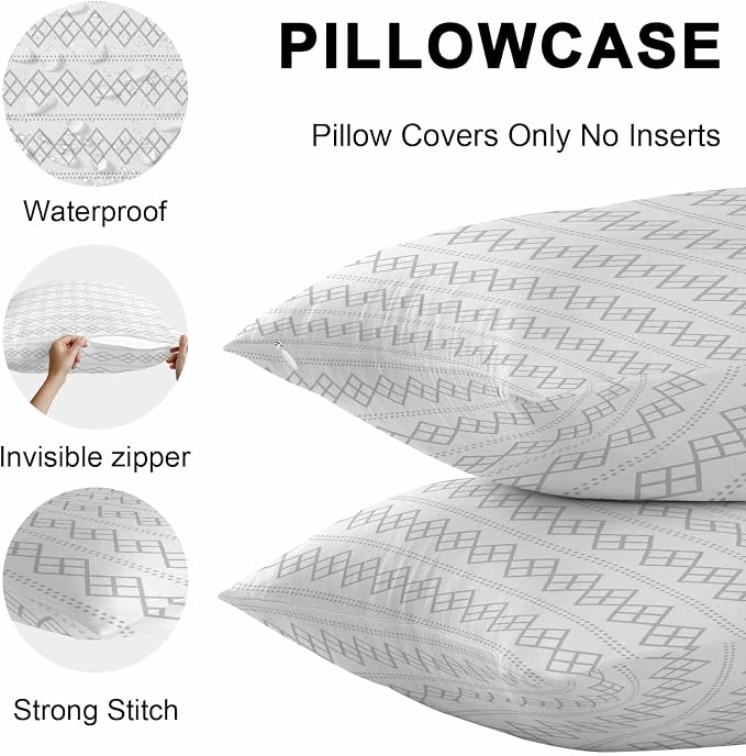 Grey Boho Outdoor Pillow Covers 16x16 Inch Throw Pillow Covers Set of 2 Waterproof Decorative Pillow Cases Vintage Ethnic Tribe Abstract Art Cushion Covers for Patio Furniture Garden Couch Sofa
