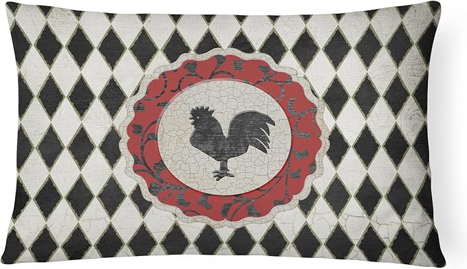 Caroline's Treasures SB3086PW1216 Rooster Harlequin Black and White Canvas Fabric Decorative Pillow 100% Machine Washable Pillow, Indoor or Outdoor Decorative Throw Pillow for Couch, Bed or Patio