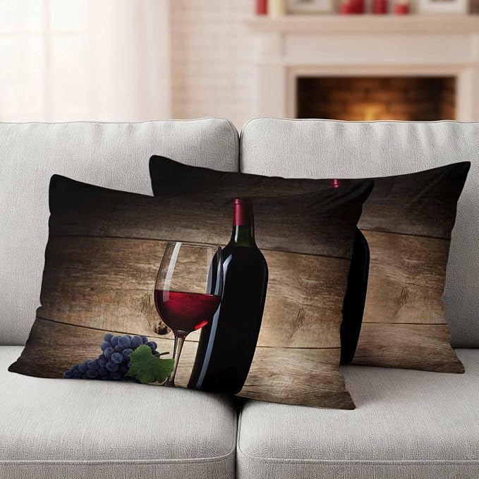 Red Wines Outdoor Pillow Covers 20x12 Inch Lumbar Pillow Covers Set of 2 Waterproof Decorative Throw Pillow Cases Grapes Vintage Wooden Grain Farmhouse Cushion Covers for Patio Furniture Garden Couch