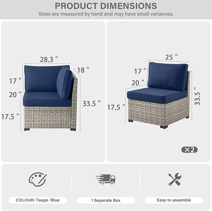 Modular Outdoor Couch Wicker Patio Sofa - High Backrest Wicker Sofa with Removable 4” Cushions All-Weather 3 Seater Seating Patio Couch for Deck Proch Balcony Backyard