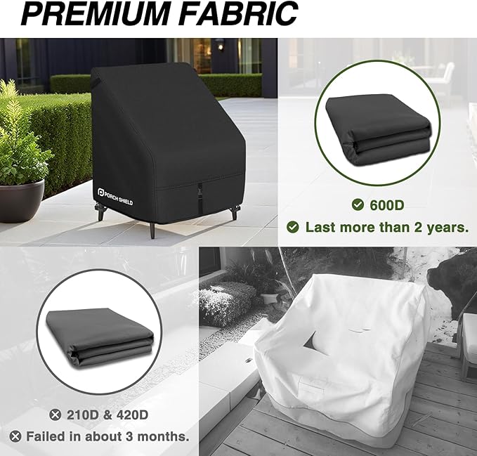 Porch Shield Patio Chair Covers - Waterproof Outdoor Lounge Deep Seat Adirondack Chair Cover - 34W x 37D x 36H inch, Black