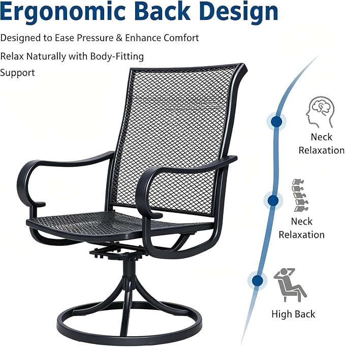 Outdoor Swivel Rocker Dining Chair Set of 6, All Weather Patio Dining Chair with Textilene High Back and Metal Frame, Backyard, Lawn Garden and Deck Porch Patio Furniture Set