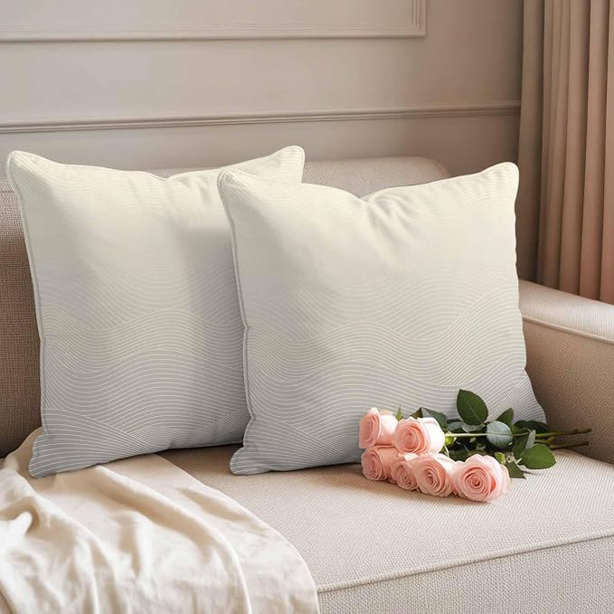 Abstract Gradient Outdoor Waterproof Throw Pillow Covers Set of 2, 18"x18", Line Art Decorative Pillow Covers Outside Cushion Case for Patio Porch Garden