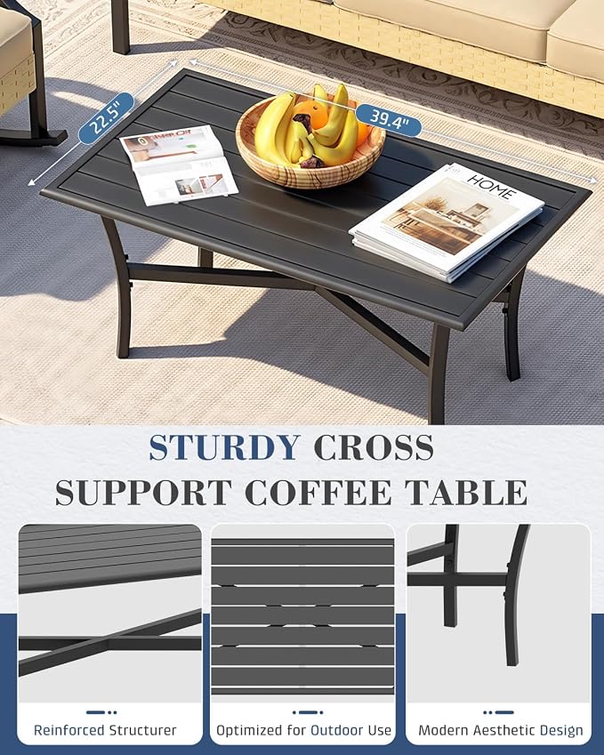 AECOJOY Patio Furniture Set, 4-Piece Wicker Rocking Conversation Set, Beige | 3mm Rust-Resistant Steel, 5-Inch Cushions, 2 Rocking Chairs and Coffee Table for Porch, Garden, Lawn and Backyard