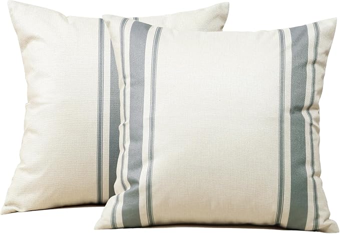 OTOSTAR Pack of 2 Outdoor Waterproof Decorative Pillow Covers 16x16 Inch Linen Geometry Pillowcases Cushion Case Garden Throw Pillow Covers Pillows Shell for Patio Furniture Couch Tent Balcony (Grey)