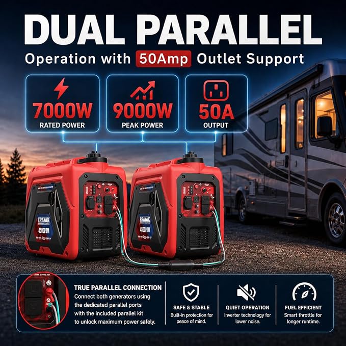 ERAYAK 4500W Dual-Fuel Portable Inverter Generator for Home Use, Camping Outdoor, 30A RV Ready, Auto Switch, Gas and Propane Powered, EPA, CO Sensor, Parallel Ready, Campact Design