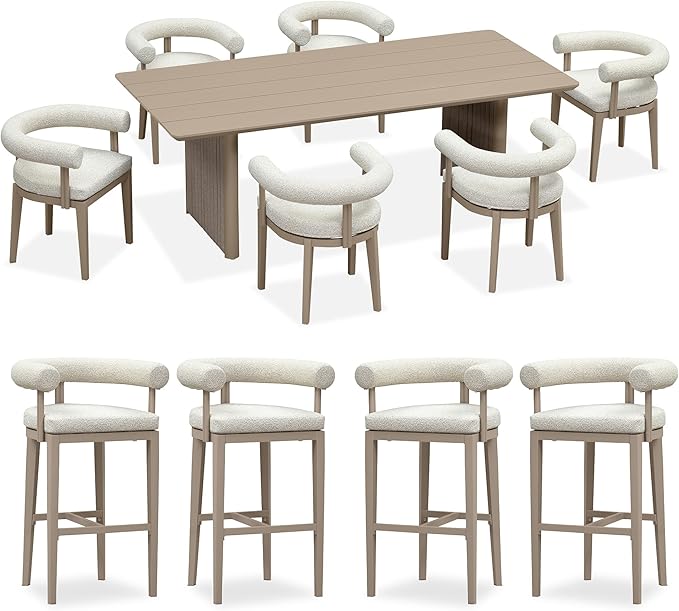 PURPLE LEAF Patio Dining Set 7 Pieces Luxury Modern Conversation Set with Bar Height Stools Aluminum Large Rectangle Dining Table and Chairs with Olefin Cushion Outdoor Furniture Set for Garden Deck