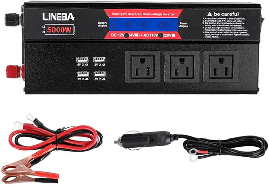 5000 Watt Power Inverter with LED Display, 3 AC Outlets, 4 USB Port, 12V DC to 110V AC Converter Car Power Inverter for Car, RV, Truck, Off Grid Solar System, Camping