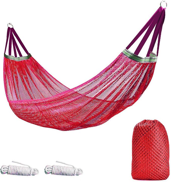 Outdoor Travel Camping Sport Hammock, Super Soft and Breathable Nylon Mesh Hammock, Breathable 330 Lbs with Storage Bag (Red)