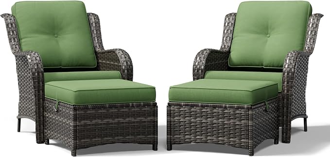 Joyside 4 Piece Wicker Patio Furniture Set, Rattan Patio Chairs with High Back, Deep Seating, Wide Armrest, Thickened Cushions, Outdoor Furniture for Deck, Porch Use