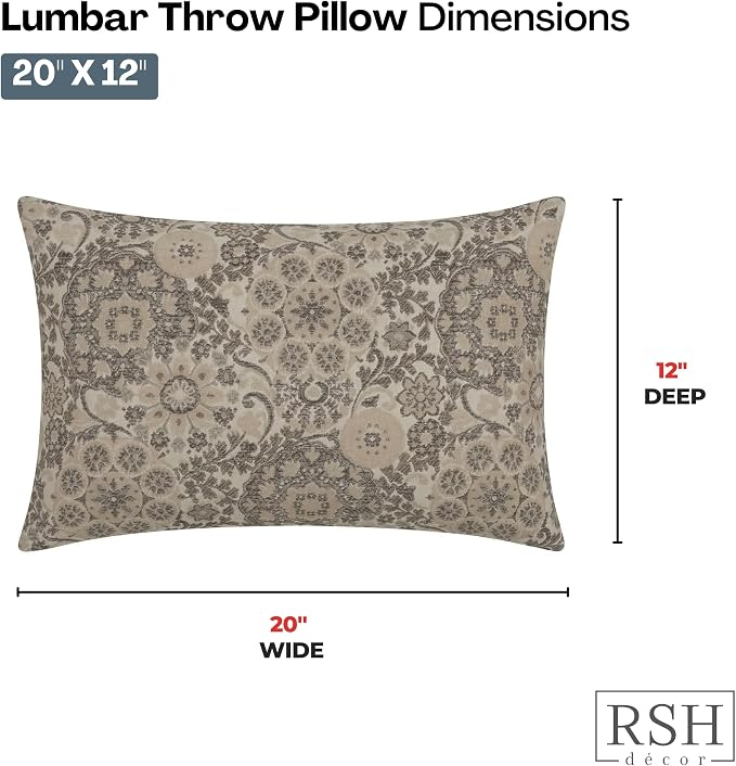 RSH DECOR: Outdura Lumbar Throw Pillows Set of 4 | 20" x 12" | Water and Fade-Resistant Performance Fabric | Outdoor Pillow Covers with Down-Alternative Inserts | Made in USA (Marrakech Espresso)