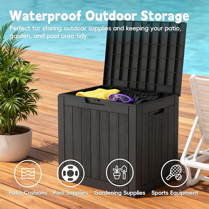 Outdoor Storage Bins, 22 Gallon Small Deck Box, Waterproof Storage bins, Lockable Patio Storage box for Package Delivery, Porch, Garden Tools, Anti-Theft Weatherproof & UV-Resistant Parcel Drop Box