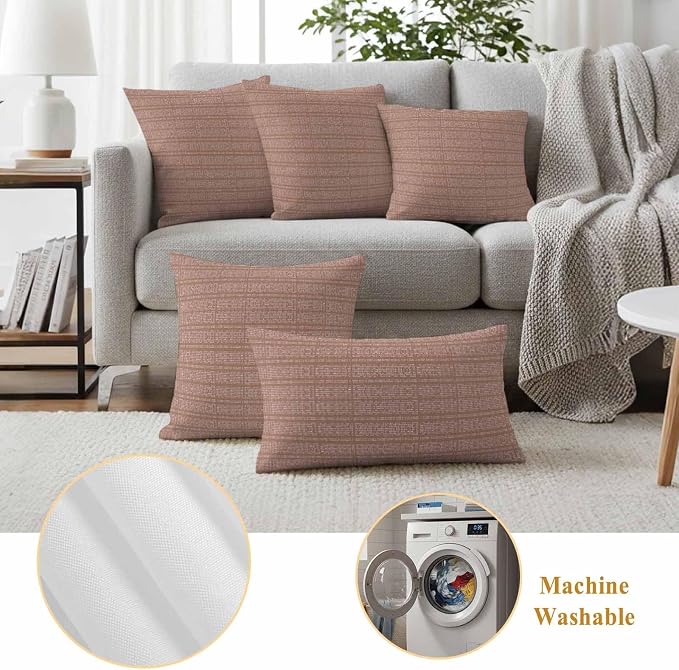 Outdoor Waterproof Throw Pillow Covers Set of 2 Brown Stripes Grain Pillowcases 16x16 Inches Solid Color Decorative Pillows Cushion Case Patio Pillows for Couch Bed Chair Garden