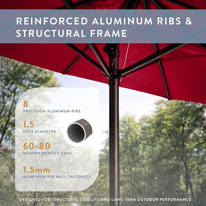 California Umbrella 10-Year Protection 9 Ft Outdoor Patio Umbrella, Pacifica Fade-Resistant Fabric, Auto-Tilt, Heavy Duty Aluminum Frame, 8 Reinforced Ribs for Pool or Deck, Bronze Pole, Red