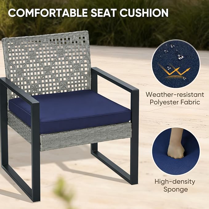 COOS BAY Haven Lounge 4 Piece Rattan Patio Furniture Set, Outdoor Wicker Patio Conversation Set for Balcony & Backyard, Light Gray/Blue