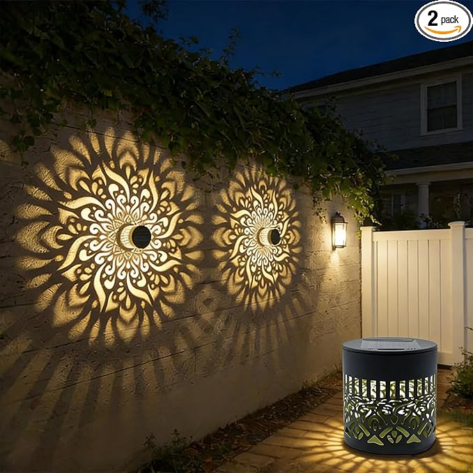Decorative Solar Mandala Lights | Metal Solar Powered Outdoor Wall & Step Lighting | Waterproof Garden/Patio/Fence Lights with Auto On/Off | Mandala Pattern Backyard Decor for Deck,Post,Yard (2)