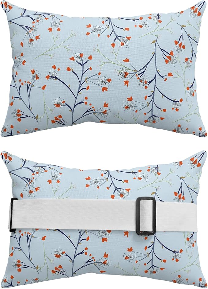 Outdoor Pillows Covers with Inserts Pop Art Plants Orange Small Flower Plants Blue Waterproof Pillow with Adjustable Strap Throw Pillows for Patio Furniture Recliner Lounge Chair, 11x16 inch, 1PCS