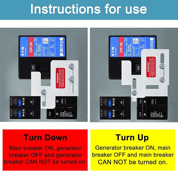 Generator Interlock Kit Compatible with Eaton Cutler Hammer BR SERIES 150 and 200 amp Panels, Generator Horizontal Electrical Interlock Kit, 1 1/4-1 7/16 inches Spacing Between Main and Branch Breaker