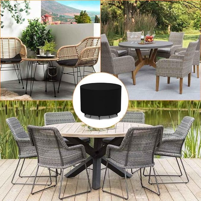 Round Outdoor Table Cover Waterproof 600D Round Patio Furniture Covers Patio Table Cover for Table and Chair Sets Rainproof & Snowproof Patio Cover 40" Dia x 20" H / 100x50cm