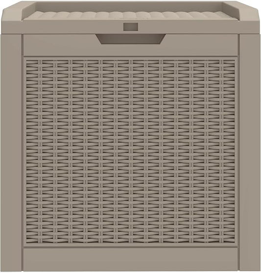 35 Gallon Outdoor Storage Box, Weather-Resistant Resin Deck Box, Multi-Purpose Lockable Patio Bin, Waterproof Garden Tool Organizer, Portable Cushion Chest for Poolside & Backyard