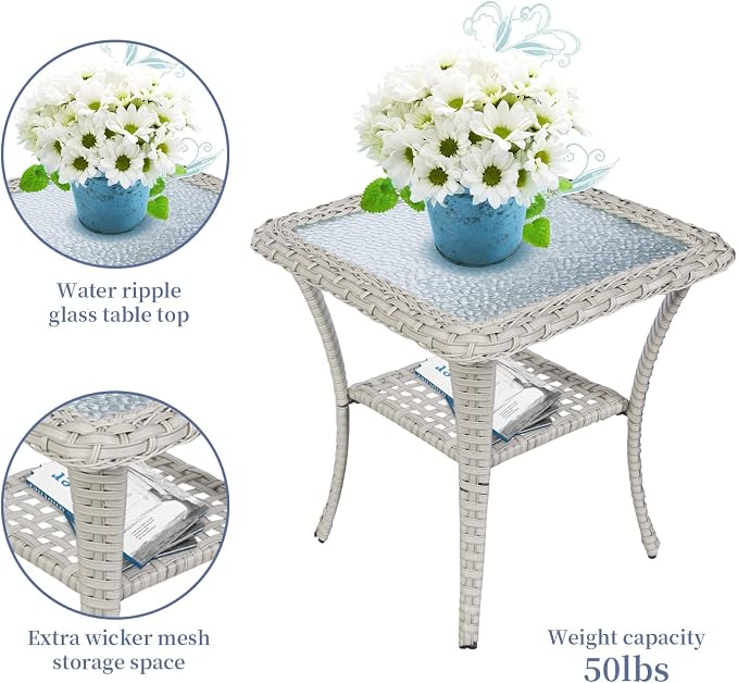 Belord Wicker Conversation Sets Patio Furniture 5 PCS Outdoor Rocking Chairs with Rattan Loveseat, Wicker Table and Chairs Set for Patio Deck Poolside Blue Cushion