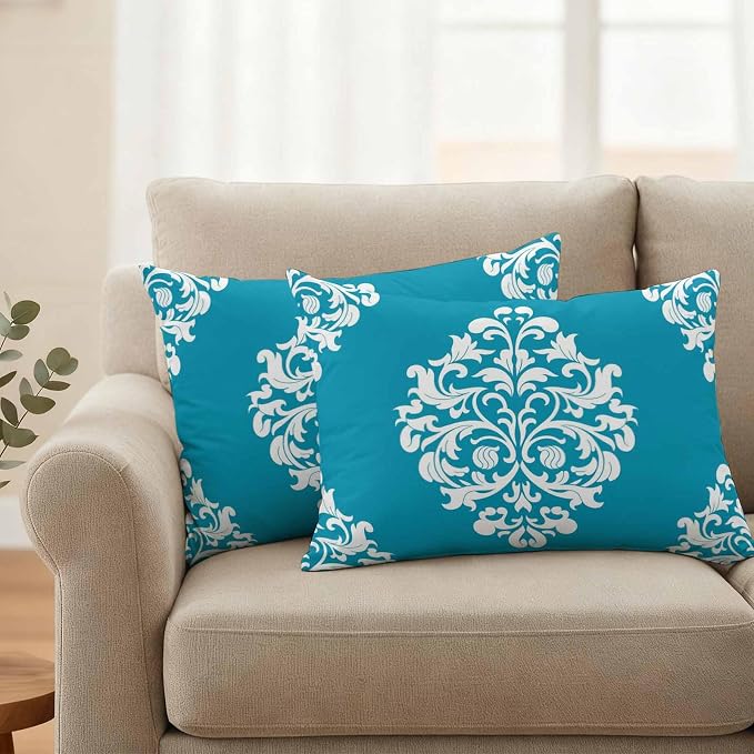 Outdoor Pillow Covers Set of 2, Abstract Minimalist Boho Blue Flower Decorative Throw Pillow Covers 20X12IN, Aesthetic Art Throw Pillows Protector Cushion Case for Patio,Couch,Sofa,Garden