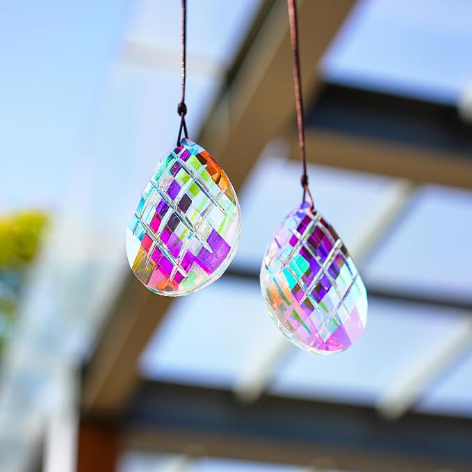 Set 2 Crystal Sun Catcher Prisms Pendant for Window Hanging Decor,3inch | AB Colored,Crystal Suncatchers,Rainbow Maker,Light Catcher For Home Indoor Garden Christmas Tree Ornament,Gift FOr Women