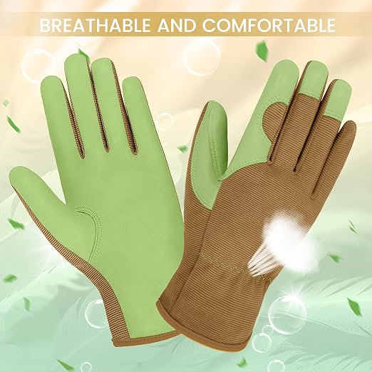 Gardening Gloves, Garden Gloves for Women and Men, Thorn Proof Working Gloves, Durable Leather Work Garden Gloves for Yard & Outdoor Work, Green, L