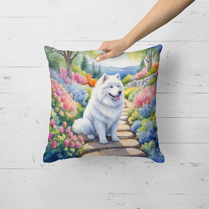 Caroline's Treasures Samoyed Spring Path Throw Pillow Machine Washable, Indoor Outdoor Decorative Pillow for Couch, Bed or Patio, 18Hx18W