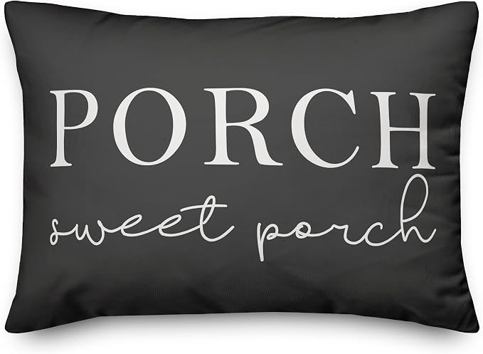 Porch Sweet Porch Charcoal Indoor/Outdoor Pillow | Decorative Pillows for Living Room Couch Bed Sofa Patio, Fluffy Soft Cushion | Water Resistant Gray, 14x20