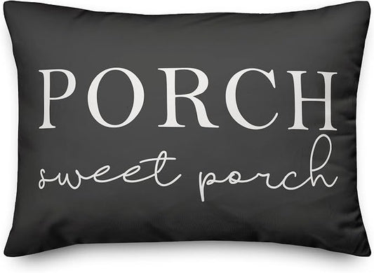 Porch Sweet Porch Charcoal Indoor/Outdoor Pillow | Decorative Pillows for Living Room Couch Bed Sofa Patio, Fluffy Soft Cushion | Water Resistant Gray, 14x20