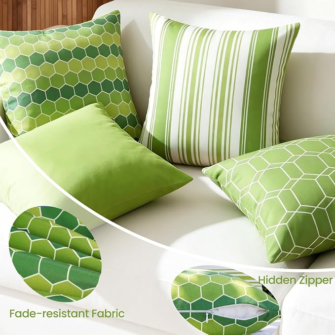 Summer Green Waterproof Outdoor Pillow Covers 18x18 Set of 2, Outdoor Sofa Cushion Covers for Patio Furniture Porch Chair Garden Sofa, Sage Green Decorative Fade Resistant Throw Pillows 18 x 18
