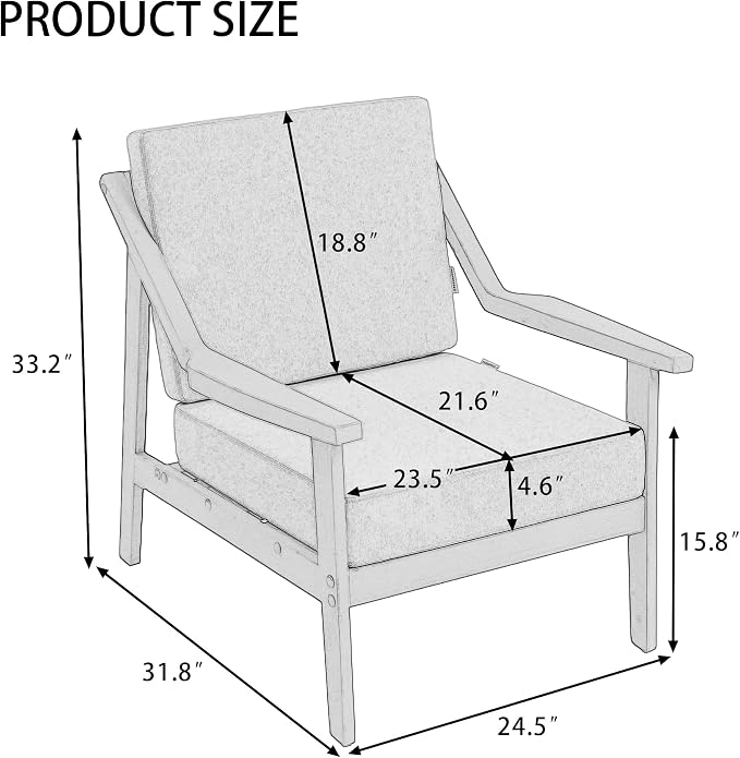 Outdoor Patio Furniture Set, 2 Piece Outdoor Patio Sofa Armchairs with Washable Thick Cushions, All-Weather Solid Wood Patio Bistro Set for Porch, Balcony, Black Frame & Dark Gray Cushion
