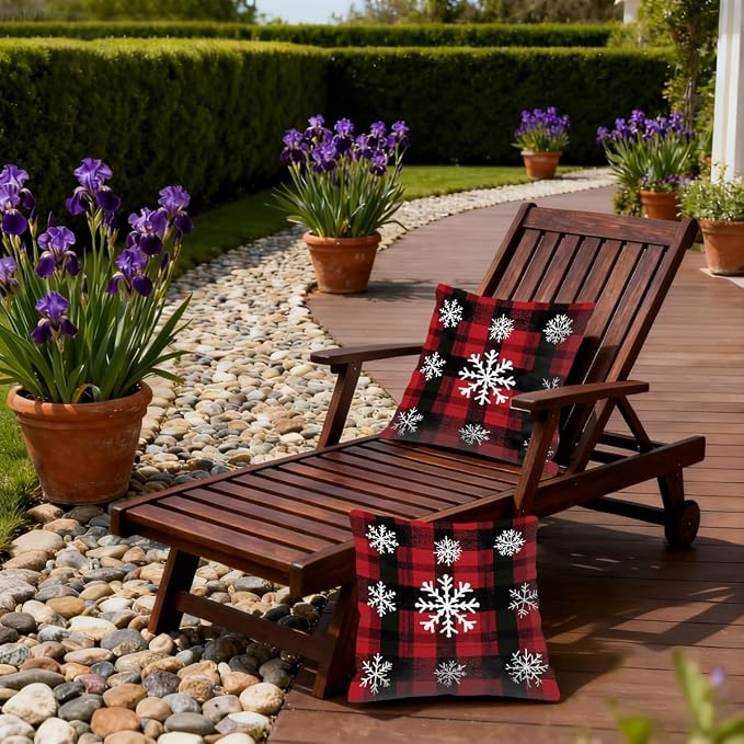 16x16 Inch Outdoor Pillow Covers Set of 2 Waterproof Throw Pillow Covers Decorative Couch Cushion Covers Buffalo Plaid Snow Square Pillowcases Protectors for Patio Garden Sofa