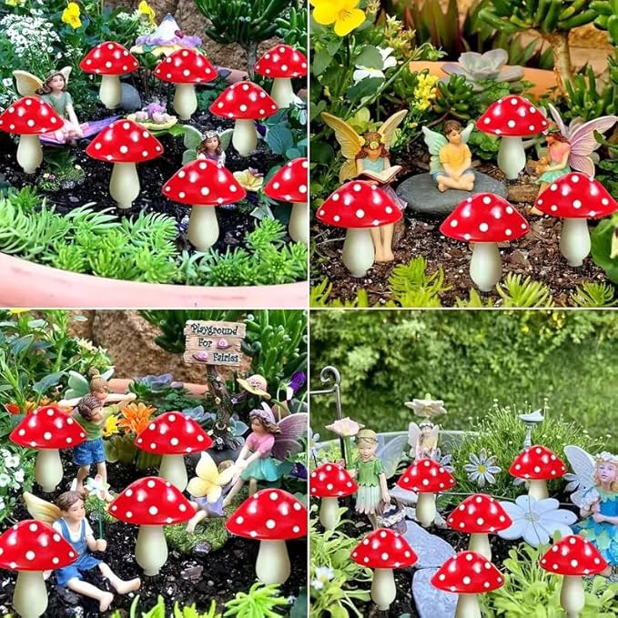 20 Pack LED Outdoor Solar Ground Plug-in red Color Mini Mushroom Warm Lights, Waterproof Solar Courtyard Decoration Cute Little Mushroom Light, with 8 Lighting Modes.